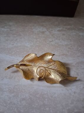 Textured Gold-Tone Leaf Brooch Pin Stamped BSK